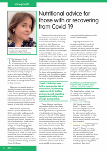 Nutritional advice for those with or recovering from Covid-19